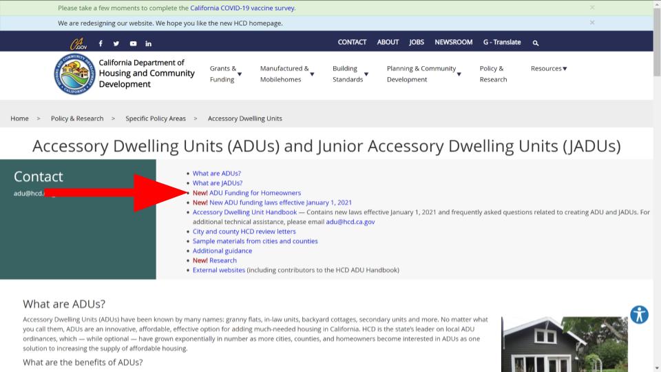 California department of housing and community development - Accessory dwelling units (ADUs) and junior accessory dwelling units (JADUs)