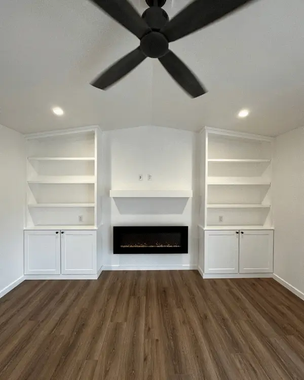 ADU Interior - Custom Bookshelves + Fireplace